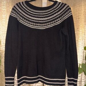 Talbots Black & White Fair Isle Knit Sweater | Small Petite